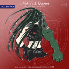 Load image into Gallery viewer, PRE-ORDER FINAL RESTOCK | FMA Back Quotes | Seven Deadly Sins Hard Enamel Pins