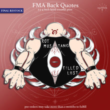 Load image into Gallery viewer, PRE-ORDER FINAL RESTOCK | FMA Back Quotes | Seven Deadly Sins Hard Enamel Pins