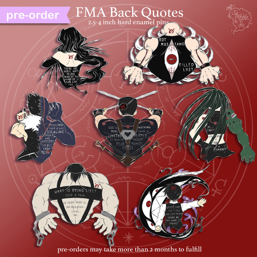 PRE-ORDER FMA Sins 2025 | Back Quotes | Enamel Pins