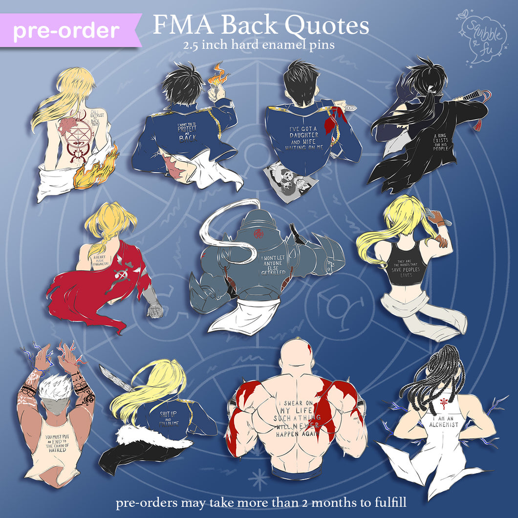 PRE-ORDER FMA Restocks 2025 | Back Quotes | Enamel Pins