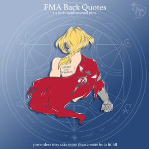 PRE-ORDER FMA Restocks 2025 | Back Quotes | Enamel Pins