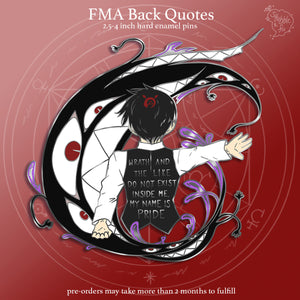 PRE-ORDER FMA Sins 2025 | Back Quotes | Enamel Pins