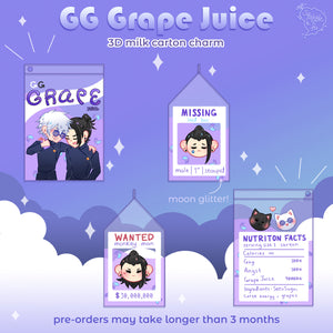 PRE-ORDER GG Grape Juice | JJK Gojo Geto SatoSugu | Milk Carton Charm
